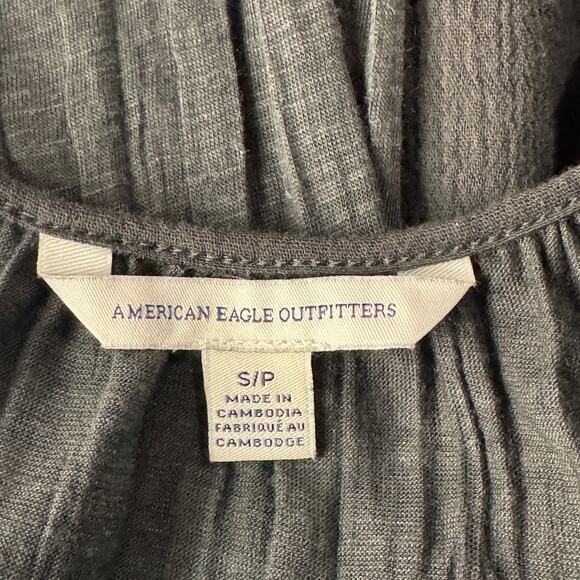 American Eagle Small Top Button-Up Floral Lace Long Sleeve Stretch Hi-Low Hem - Picture 8 of 9